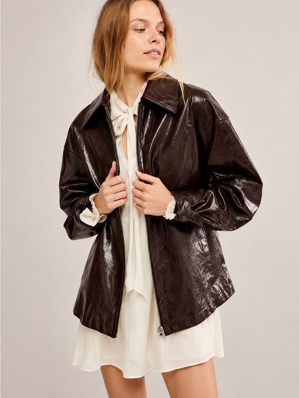 Free People We The Free Sloane Vegan Leather Jacket Chocolate Brown Sz S